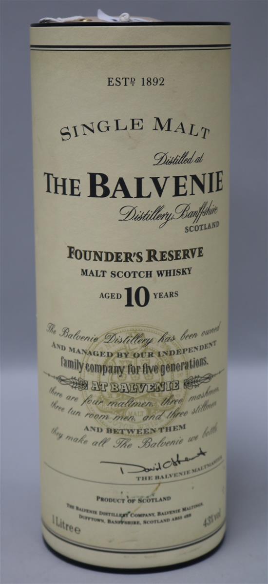 The Balvenie Founders Reserve, Aged 10 Years, single malt Scotch whisky, 43%, 1 litre in presentation tube